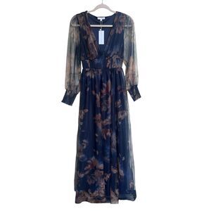 Baltic Born Formal Women Layla Tulle Maxi Dress Dark Blue Floral Size Small NWT